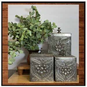 Metal Floral Embossed Canisters